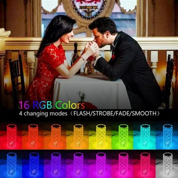 Crystal Table Lamp, Rose Lamp with Touch Remote Control, 16 Color Changing - Picture 3 of 6